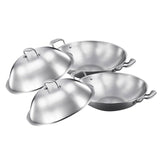SOGA 2X 3-Ply 38cm Stainless Steel Double Handle Wok Frying Fry Pan Skillet with Lid