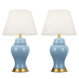SOGA 2x Oval Ceramic Table Lamp with Gold Metal Base Desk Lamp Blue