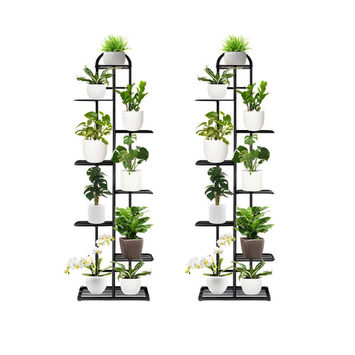 SOGA 2-Pack 8-Tier 9-Pot Black Metal Plant Stand Flowerpot Display Shelf Rack