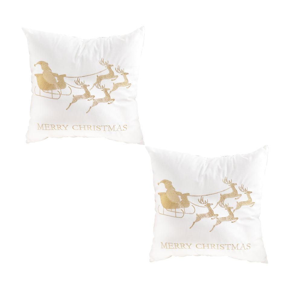 SOGA 2-Pack 45cm White & Gold Christmas Sleigh Throw Pillows