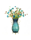 SOGA 51cm Blue Glass Tall Floor Vase with 12pcs Artificial Fake Flower Set
