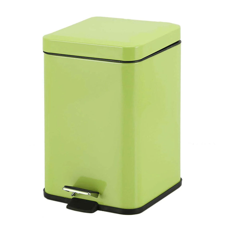 SOGA Foot Pedal Stainless Steel Square Trash Bin Green 6L