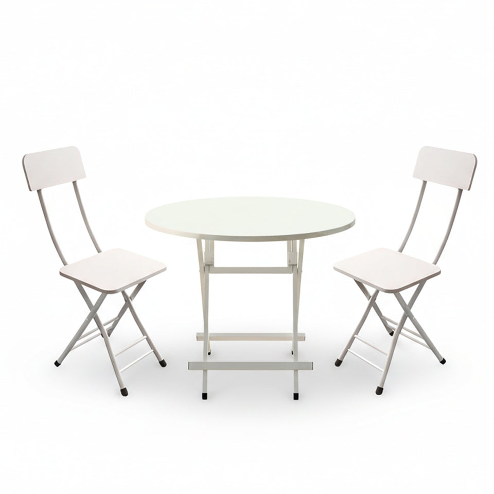SOGA Home & Living Bundle – White Folding Dining Table & 2 Foldable Chairs for Home Decor