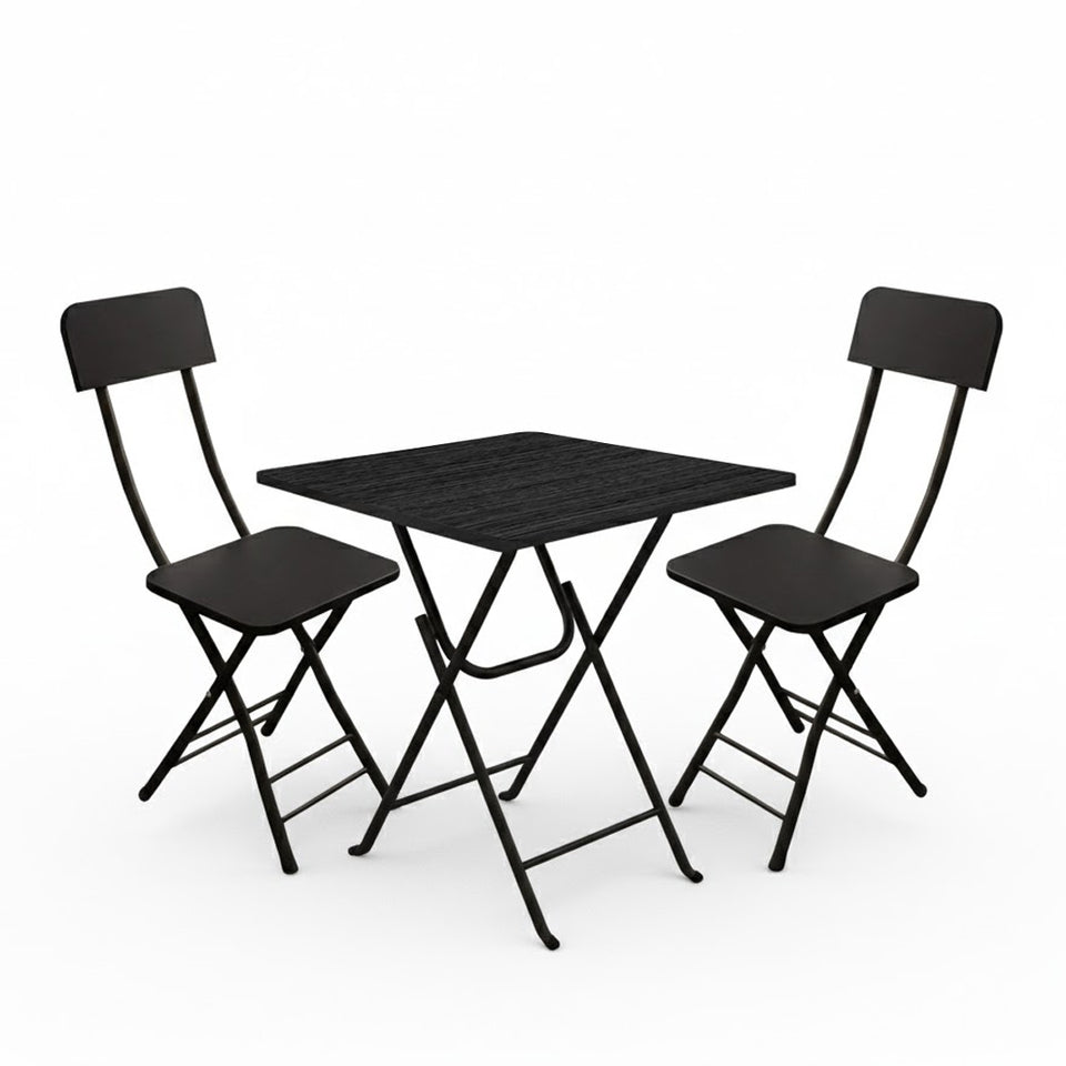 SOGA Home & Living Bundle – Black Folding Dining Table & 2 Foldable Chairs for Home Decor