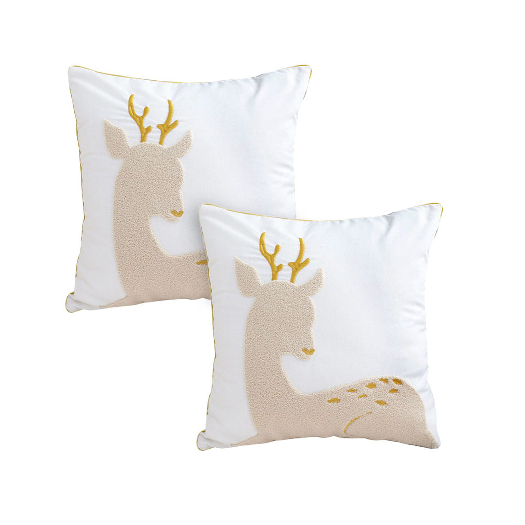 SOGA 2X 45cm Whimsical Beige Reindeer Applique Gold Accent Throw Pillow
