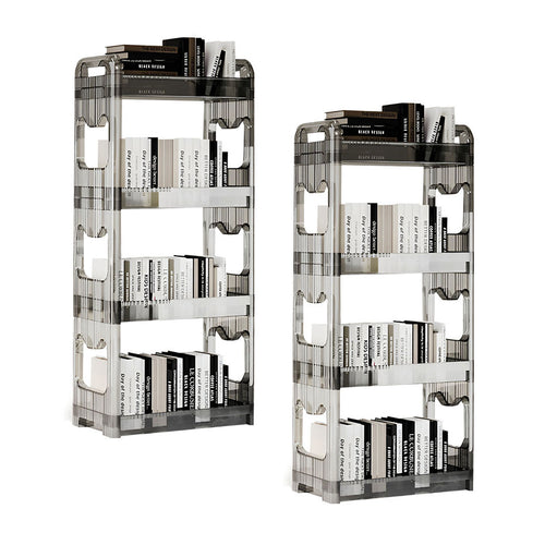 SOGA 2X 38x24x90cm Clear 4 Tier Bookshelf & Cosmetic Storage Organizer Trolley Rack