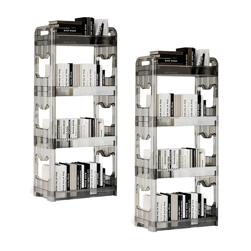 SOGA 2X 38x24x90cm Clear 4 Tier Bookshelf & Cosmetic Storage Organizer Trolley Rack