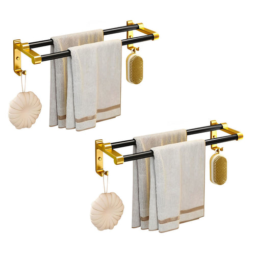 SOGA 2X 61cm Wall-Mounted Double Pole Towel Holder Bathroom Organiser Rail Hanger with Hooks