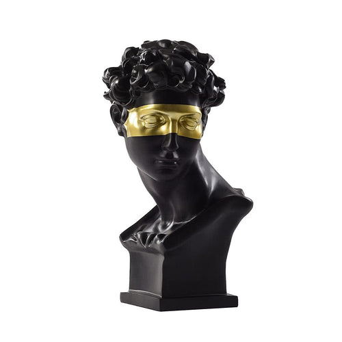 SOGA 56cm Black Resin Bust – Gold Masked Sculpture for Modern Decor
