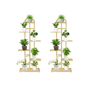 SOGA 2X 6 Tier 7 Pots Gold Metal Plant Stand Flowerpot Display Shelf Rack Indoor Home Office Decor