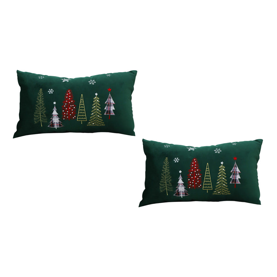 SOGA 2-Pack 30cm Dark Green Christmas Forest Embroidered Lumbar Pillows