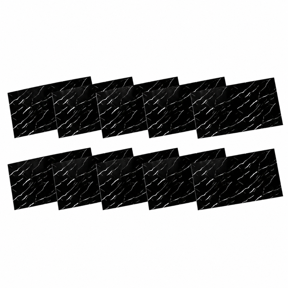 SOGA Peel & Stick Floor and Wall Tiles 30 x 60cm 10 Pack Black Faux Marble