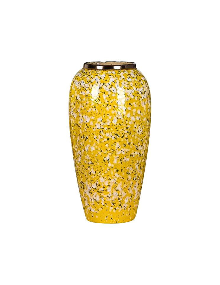 SOGA 35x17cm Yellow with White Mini Floral Large Ceramic Flower Vase Elegant Living Room Home Decor