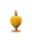SOGA 38cm Ceramic Oval Flower Vase with Gold Metal Base Yellow