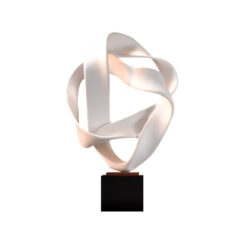 SOGA 41cm White Abstract Sculpture Loop-Inspired Art with Black Base for Home Decor