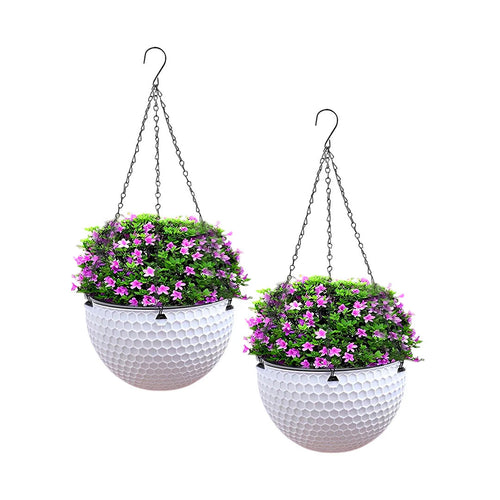 SOGA 2X White Large Hanging Resin Flower Pot Self Watering Basket Planter