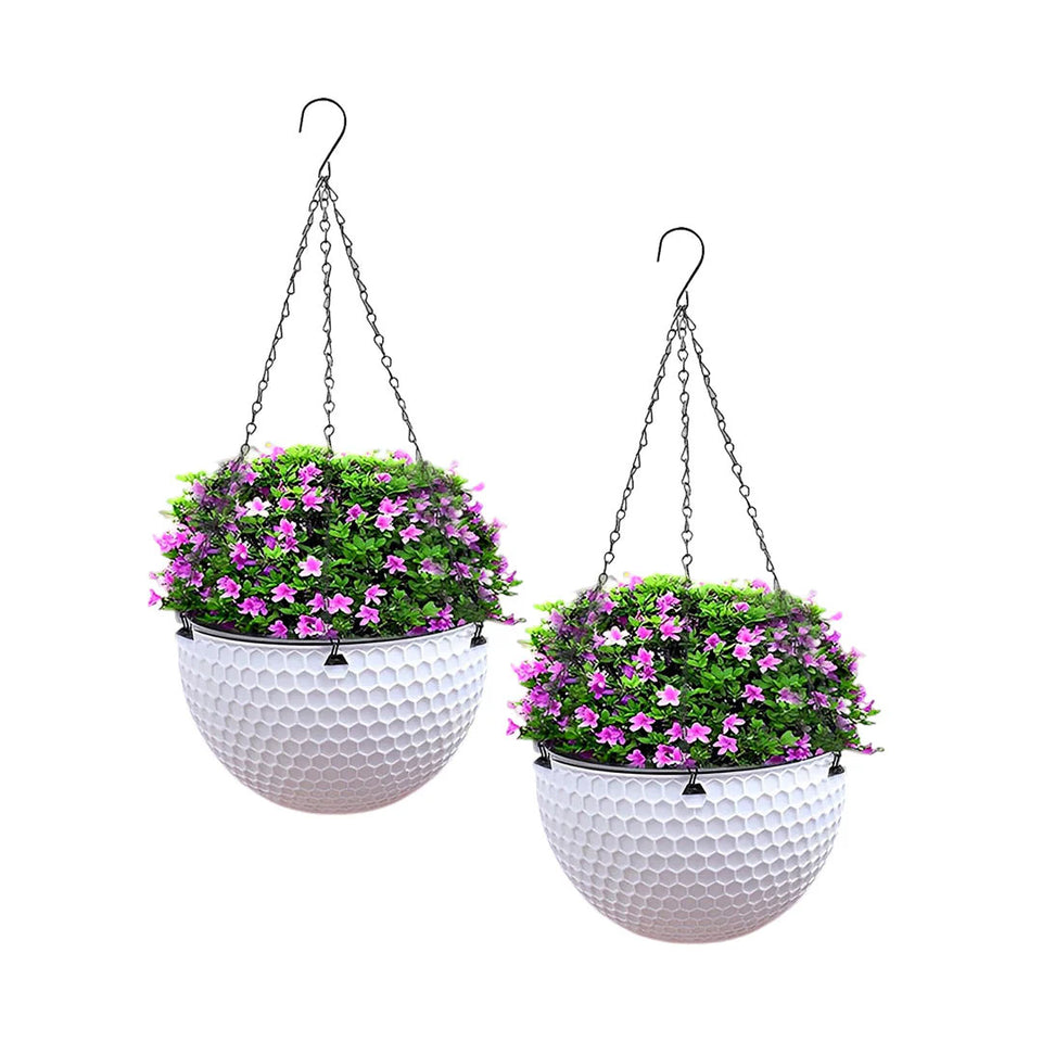 SOGA 2X White Large Hanging Resin Flower Pot Self Watering Basket Planter