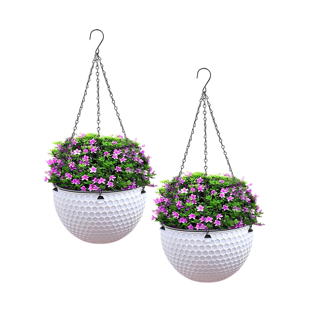 SOGA 2X White Large Hanging Resin Flower Pot Self Watering Basket Planter