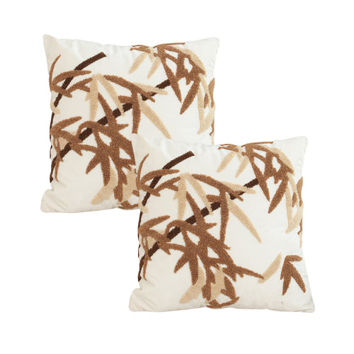 SOGA 2X 45cm Cream Brown Bamboo Leaf Botanical Embroidered Throw Pillow