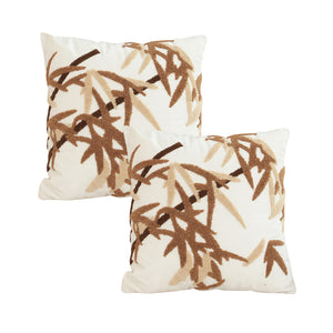 SOGA 2X 45cm Cream Brown Bamboo Leaf Botanical Embroidered Throw Pillow