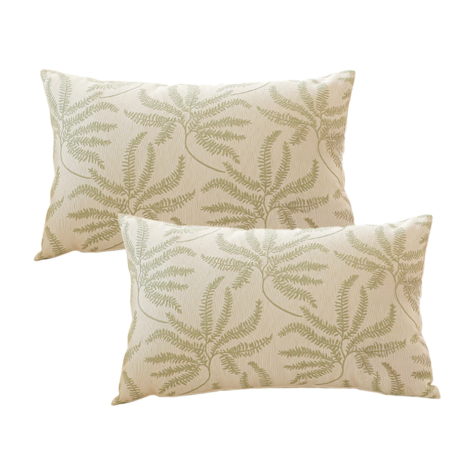SOGA 2X 35cm Botanical Green Fern Leaf Embroidered Decorative Throw Pillow