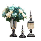 SOGA 2 x Clear Glass Flower Vase with Lid and Blue Flower Filler Vase Black Set