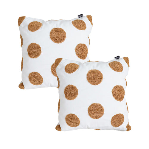 SOGA 2X Tufted Cushion 45cm White Brown Polka Dot Circle Pattern Decorative Throw Pillow