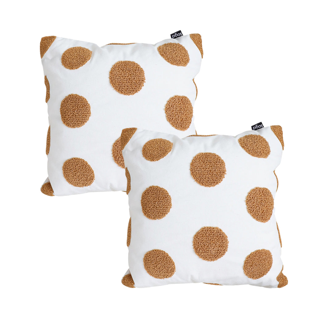 SOGA 2X Tufted Cushion 45cm White Brown Polka Dot Circle Pattern Decorative Throw Pillow
