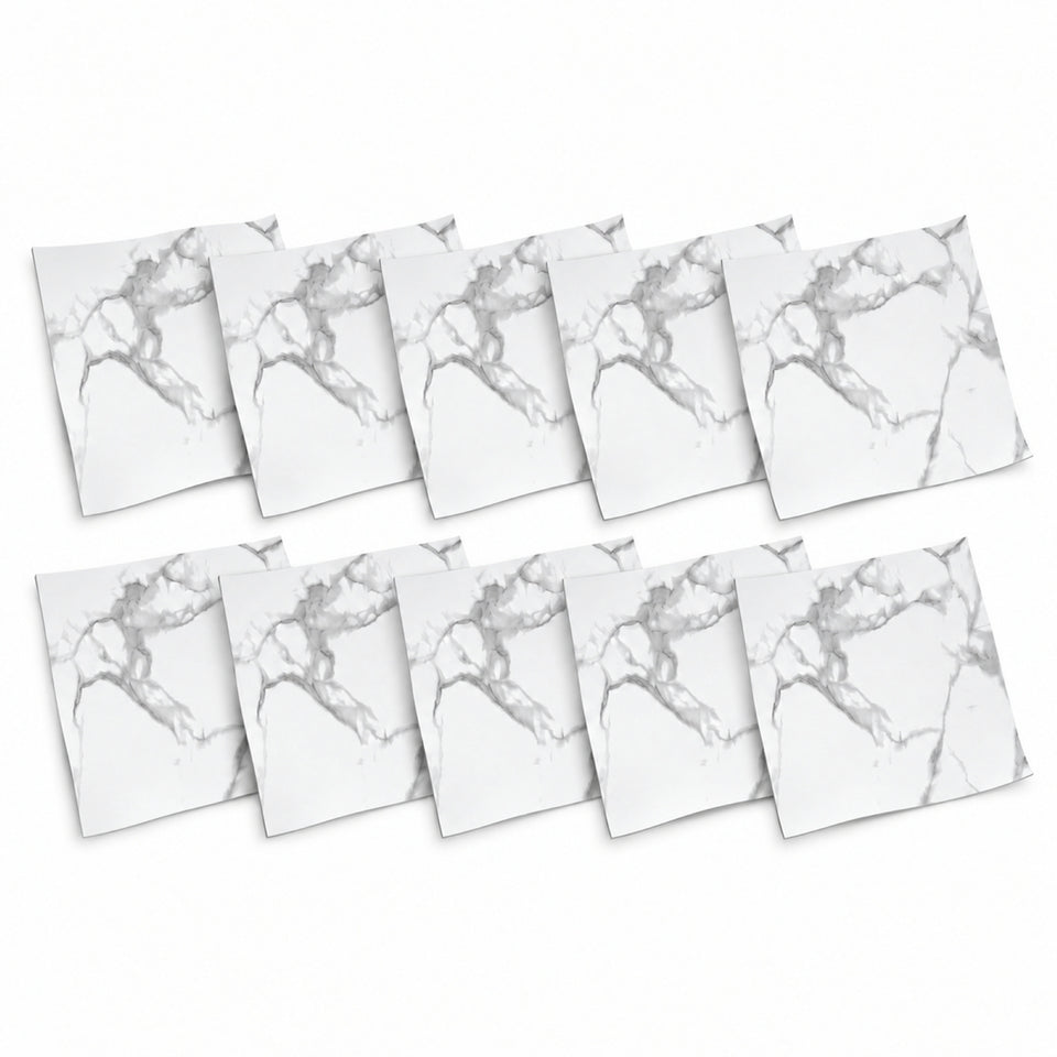 SOGA Peel & Stick Floor and Wall Tiles 30 x 30cm 10 Pack White Grey Faux Marble