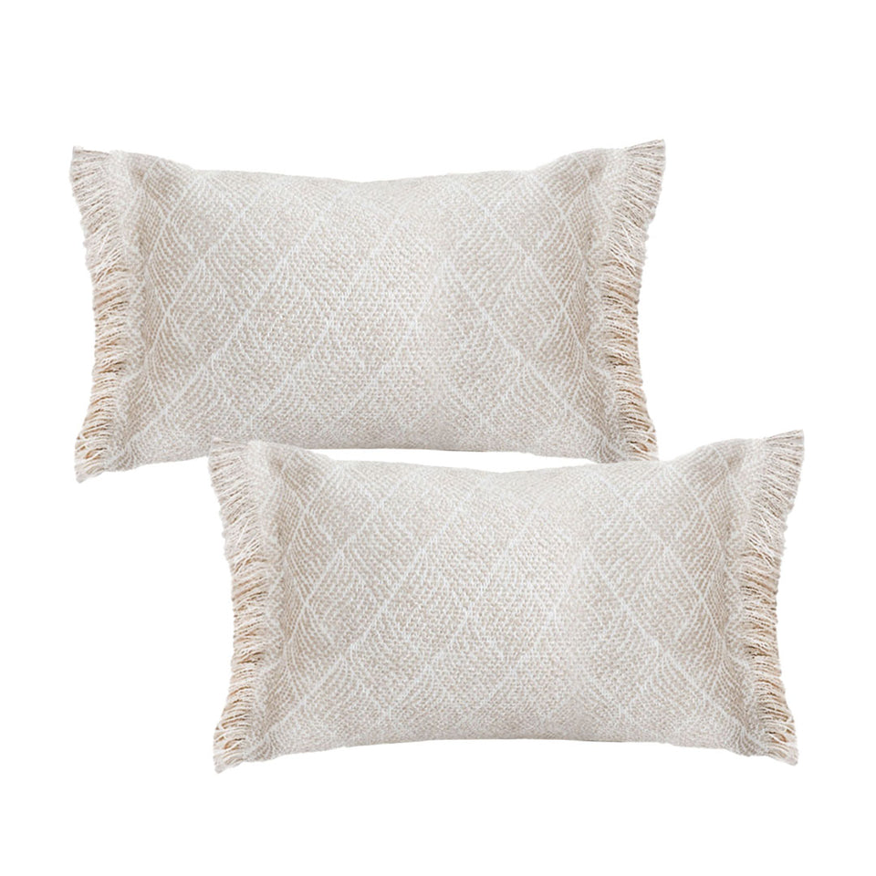 SOGA 2X 35cm Rectangular Natural Woven Diamond Pattern Fringe Trim Throw Pillow