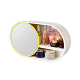SOGA 39cm Oval Wall-Mounted Mirror Storage Box Vanity Mirror Rack Bathroom Adhesive Shelf Home Organiser Decor