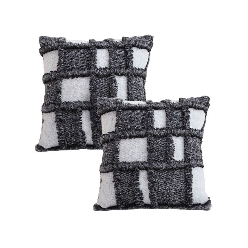 SOGA 2X 50cm Bohemian Gray Fringe Checkerboard Textured Throw Pillow