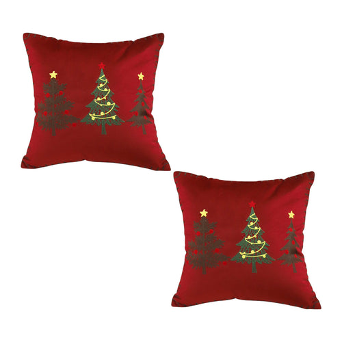 SOGA 2-Pack 45cm Burgundy Red Christmas Tree Embroidered Throw Pillows