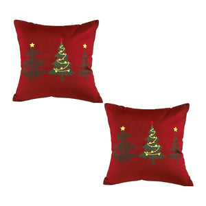 SOGA 2-Pack 45cm Burgundy Red Christmas Tree Embroidered Throw Pillows