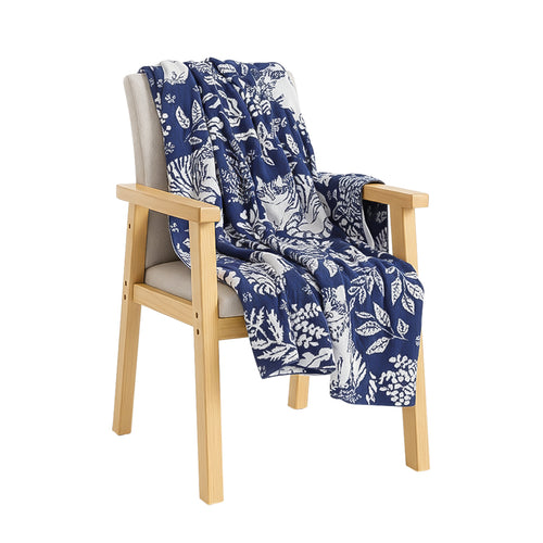SOGA Deep Blue Cat Floral Print Throw Blanket 160x200cm Polyester