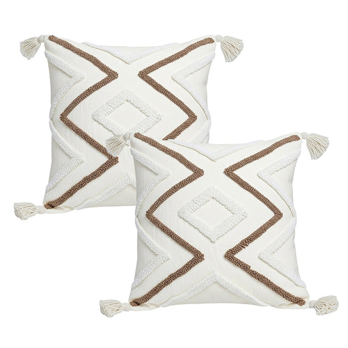 SOGA 2X Boho Tufted Cushion 45cm Tassel White Brown Geometric Decorative Throw Pillow