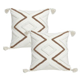 SOGA 2X Boho Tufted Cushion 45cm Tassel White Brown Geometric Decorative Throw Pillow