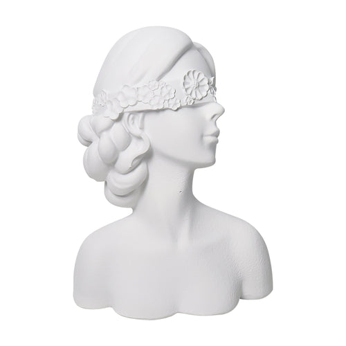 SOGA 36cm White Resin Sculpture Blindfold Lady Bust Design for Home Decor