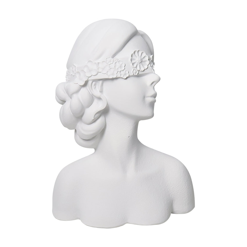 SOGA 36cm White Resin Sculpture Blindfold Lady Bust Design for Home Decor