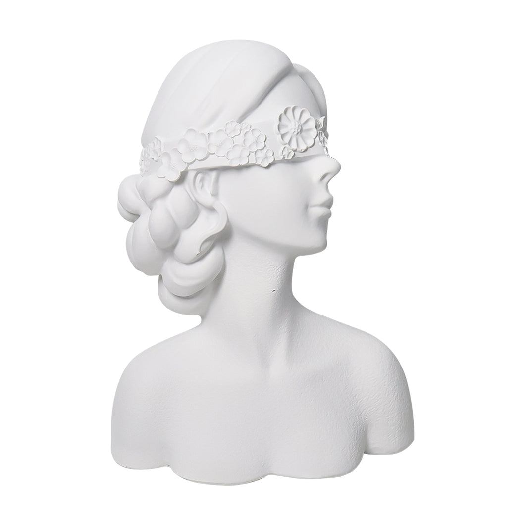 SOGA 36cm White Resin Sculpture Blindfold Lady Bust Design for Home Decor