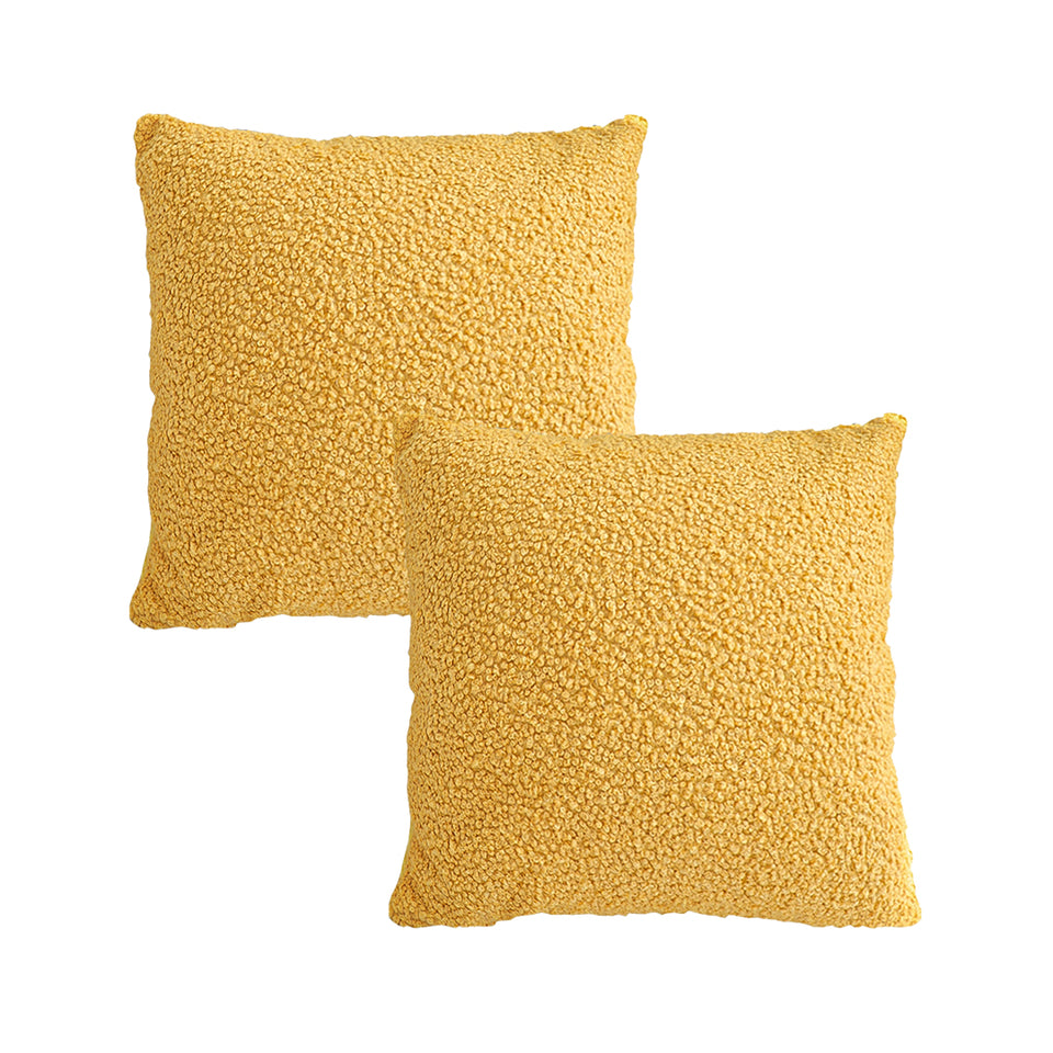 SOGA 2X Boucle Textured Cushion 50cm Mustard Yellow Soft Cozy Decorative Throw Pillow