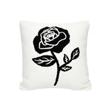 SOGA 45cm White Black Single Rose Embroidered Throw Pillow