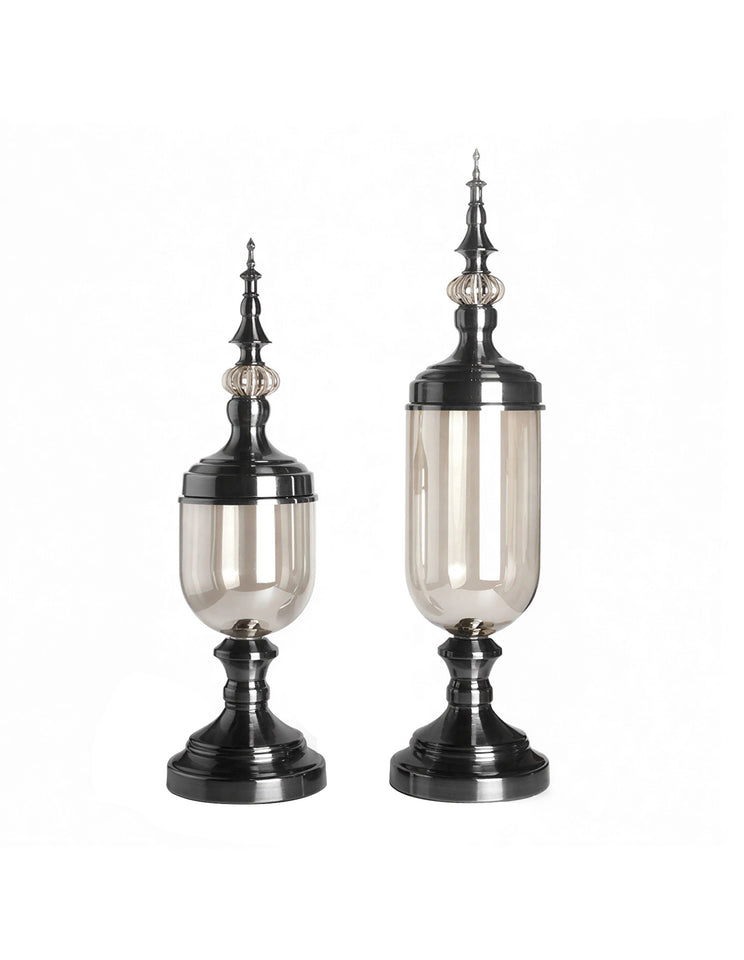 SOGA 2 x Clear Glass Flower Vase with Lid and Transparent Filler Vase Black Set