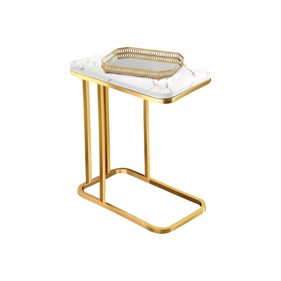 SOGA Home & Living Bundle – White Stone Side Table & Gold Mirror Tray Organizer for Home