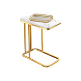 SOGA Home & Living Bundle – White Stone Side Table & Gold Mirror Tray Organizer for Home