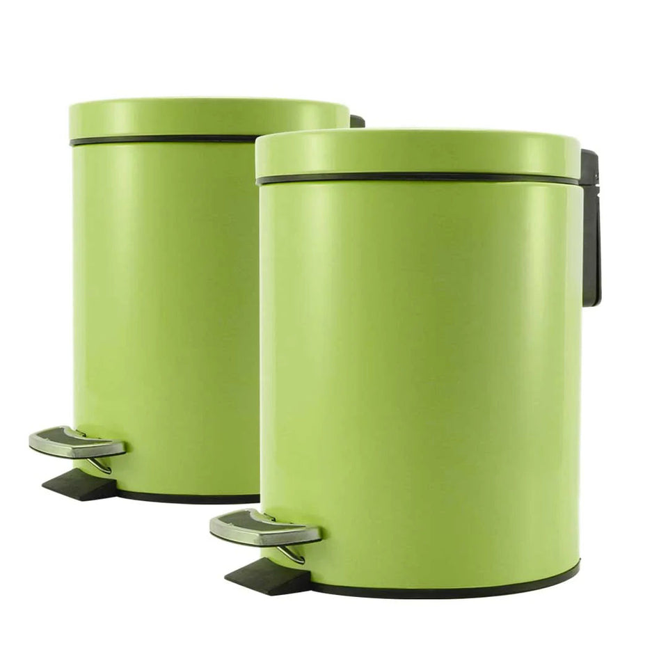 SOGA 2X Foot Pedal Stainless Steel Rubbish Recycling Garbage Waste Trash Bin Round 12L Green