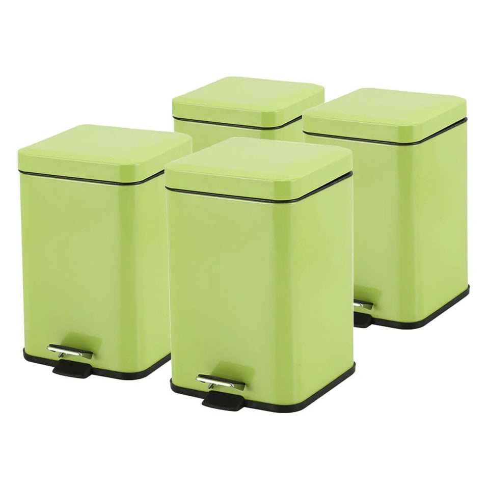 SOGA 4X Foot Pedal Stainless Steel Rubbish Recycling Garbage Waste Trash Bin Square 6L Green