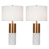 SOGA 2X 60cm White Marble Bedside Modern Desk Table Lamp Living Room Shade with Cylinder Base