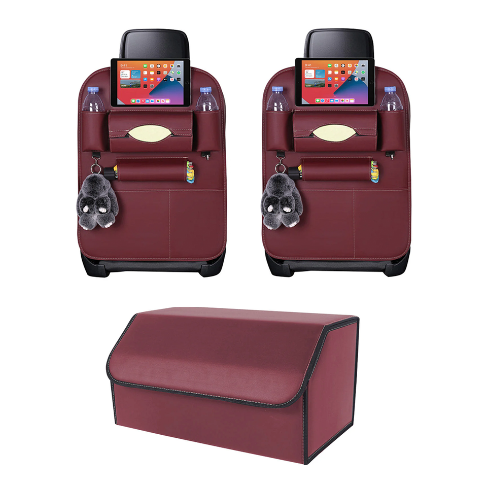 SOGA Car Bundle – 2 Red Back Seat Storage Organizer & Collapsible Trunk Cargo Box