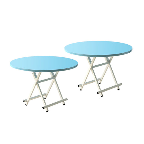 SOGA 2X Blue Dining Table Portable Round Surface Space Saving Folding Desk Home Decor